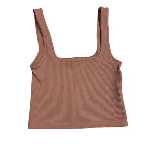 By Together Crop Tank Top Size Medium/Large Ribbed Sleeveless Square Neck Tan